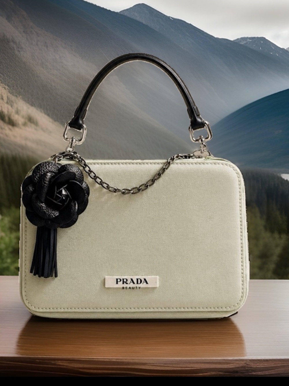 PRADA Cream Satchel with Black Handle and Tassel